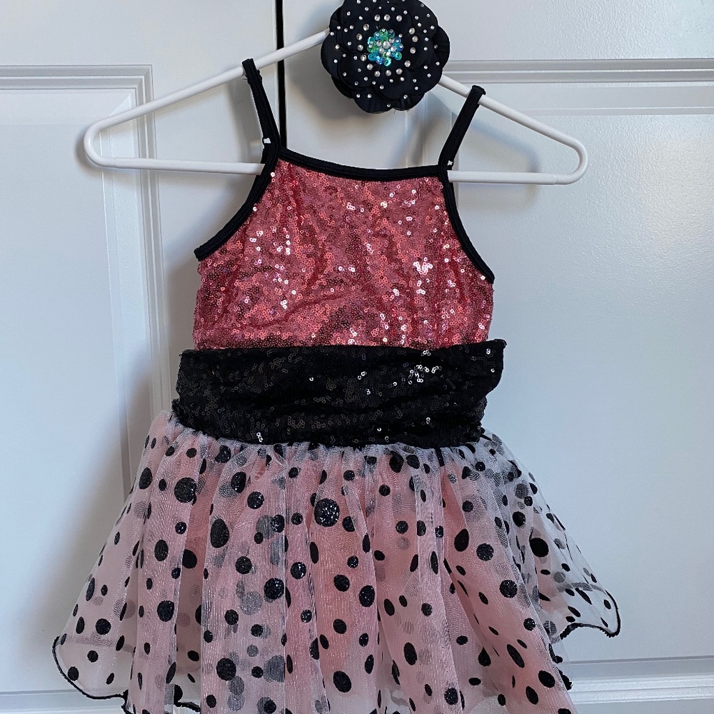 Just For Kix Skirted Leotard Youth 6X/7 Let Your Heart Sing w/ Flower Hair Clip